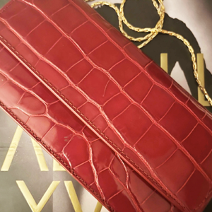 #03 American Alligator Leather with 18K Gold Chain - Red